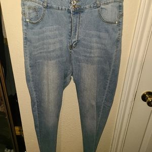 Ultra high waisted light wash skinny jeans